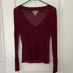 Elegant Burgundy V-Neck Long Sleeve Top